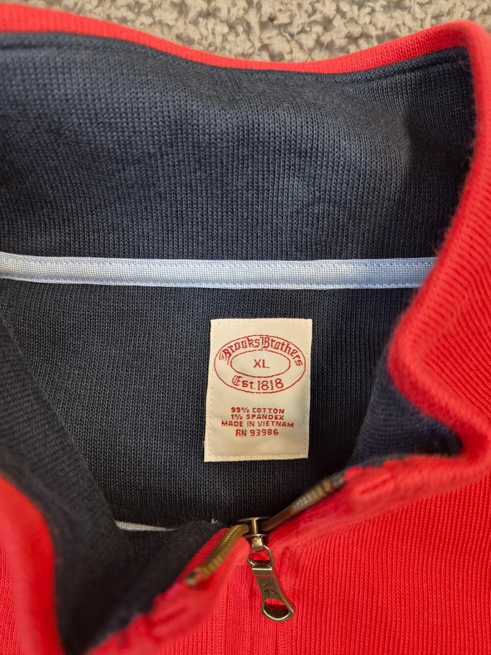 Brooks Brothers Quarter Zip Men's XL Red Ribbed French Terry Pullover (1329)